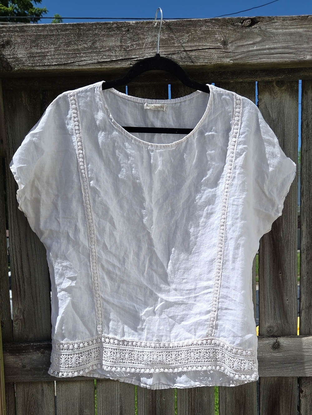 Linen Crochet-Trim Shirt